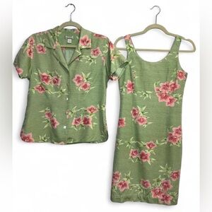 Vintage Tommy Bahama Y2K 90’s green and pink tropical floral Set